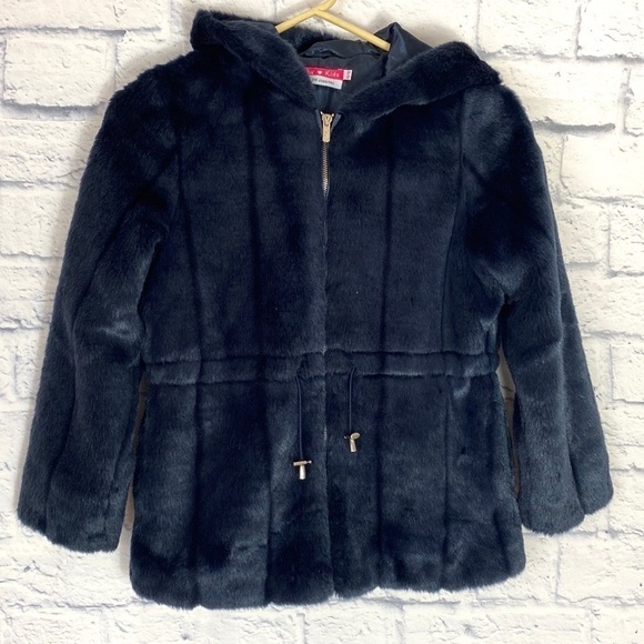 Derby Kids Other - Derby Kids navy blue faux fur hooded jacket